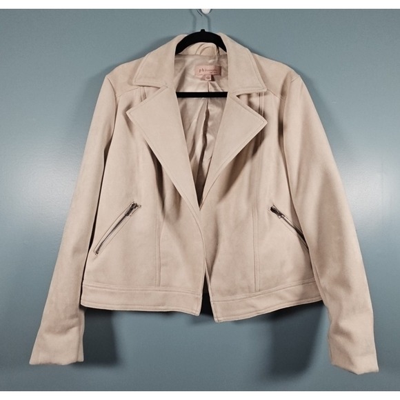 Women's Philosophy Ivory Cream Faux Suede Moto Jacket Size Large - Picture 1 of 7